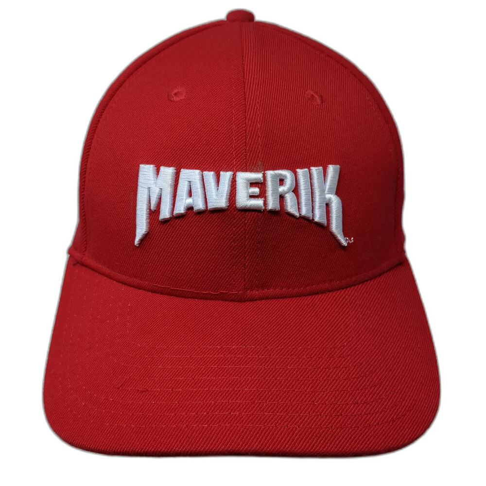 Maverik Baseball Cap Red M Adventure's First Stop Embroidered Fitted Promo Hat
